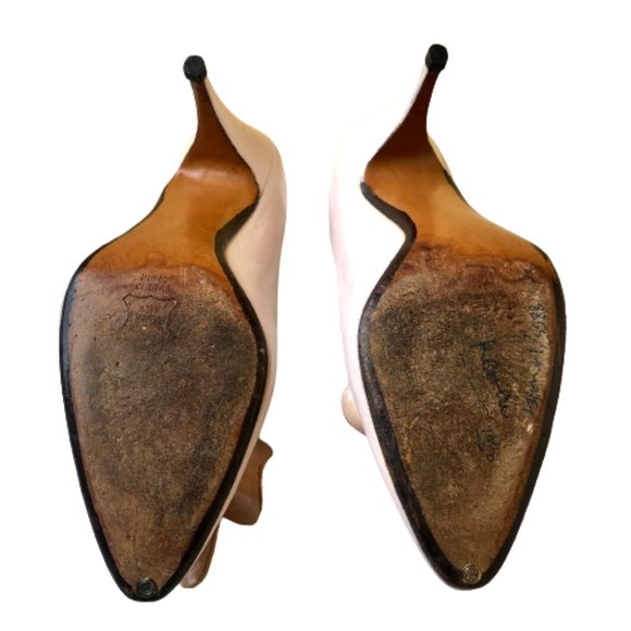 MARTINEZ VALERO Vintage 80's Pump Heels Leather Big Flower Womens 8.5 Spain - Picture 14 of 15